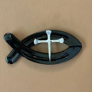 Horseshoe Art Fish Cross Handcrafted Spiritual Gift Wall Hanging