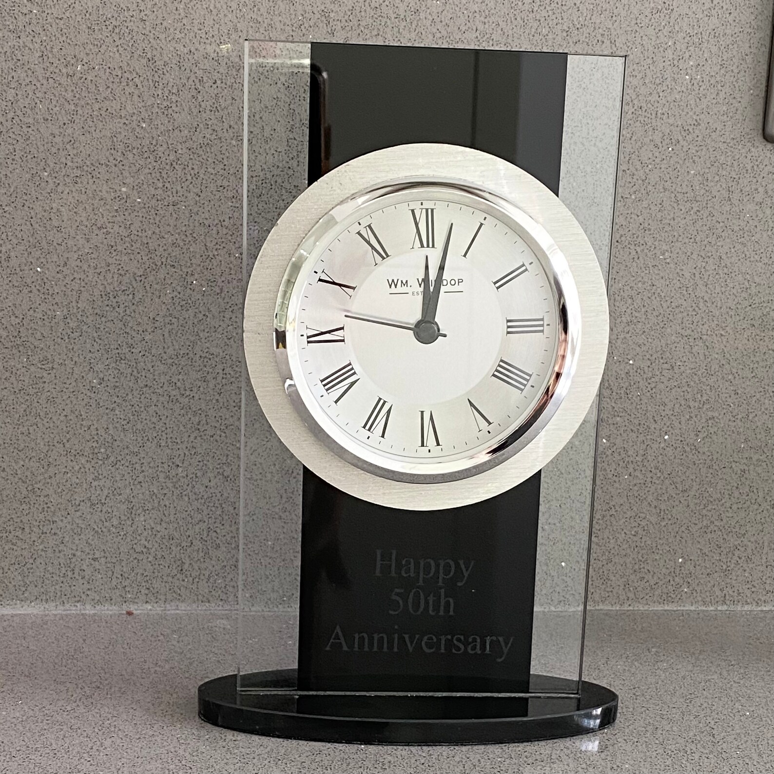 Personalised Etched Glass Clock Mantel Any Message Etsy