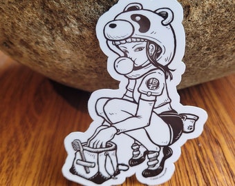 Panda Dipping Chalk Glossy Coated Kiss-cut Vinyl Sticker | Rock Climbing
