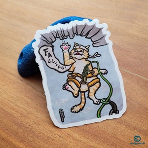 Sport Climbing Cat Falling Kiss-cut Glossy Coated Vinyl Sticker | Rock Climbing