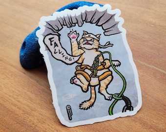 Sport Climbing Cat Falling Kiss-cut Glossy Coated Vinyl Sticker | Rock Climbing