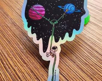Repelling from Galaxy Kiss-cut Glossy Coated Sticker | Rock Climbing
