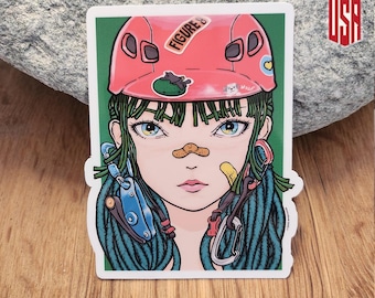 Trad Climbing Girl Glossy Coated Vinyl Sticker | Rock Climbing