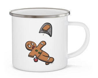 Gingerbread Man Rock Climbing Enamel Camping Mug | Bouldering