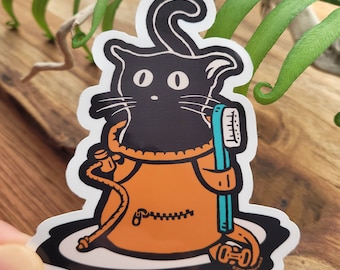 Cat in a Chalk Bag Glossy Coated Kiss-cut Vinyl Sticker | Rock Climbing