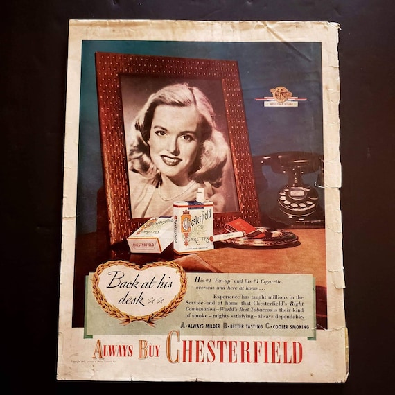 how much do chesterfield cigarettes cost Vintage 1945 Chesterfield Cigarettes Print Ad