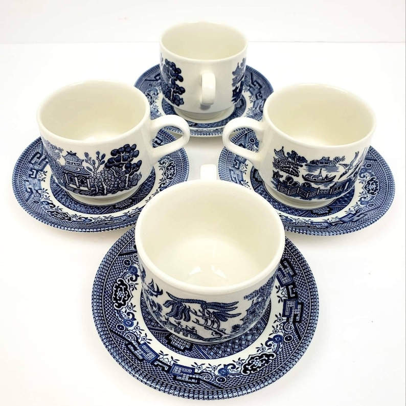 Churchill England Blue Willow Teacups and Saucers