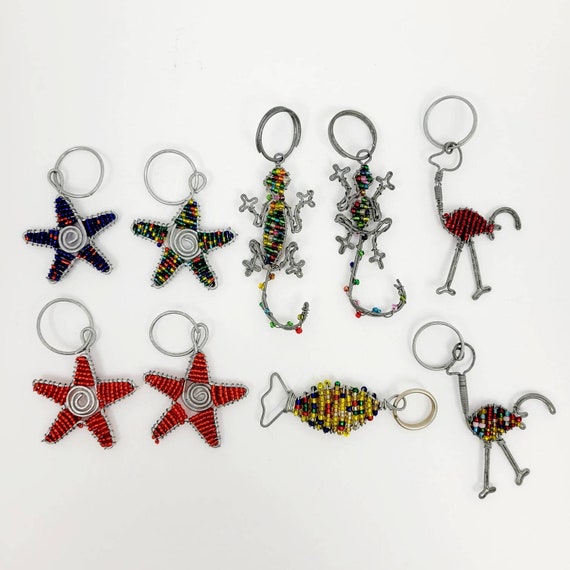 Lot of 9~Vintage Twisted Wire Beaded Keychains~St… - image 1