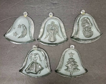 Lot of 5~Vintage Christmas Ornaments~Frosted Glass Bell Tree Angel Santa EUC