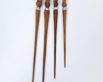 Vtg African Tribal Hand Carved Wood Hair Sticks Pins~Neck Rings~Set of 4~7&quot;-9&quot;