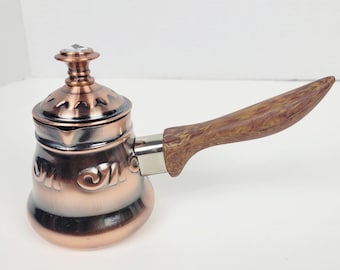 Turkish Coffee Pot Cezve Ibrik with Rhinestone Lid~Copper Plated Embossed~NEW