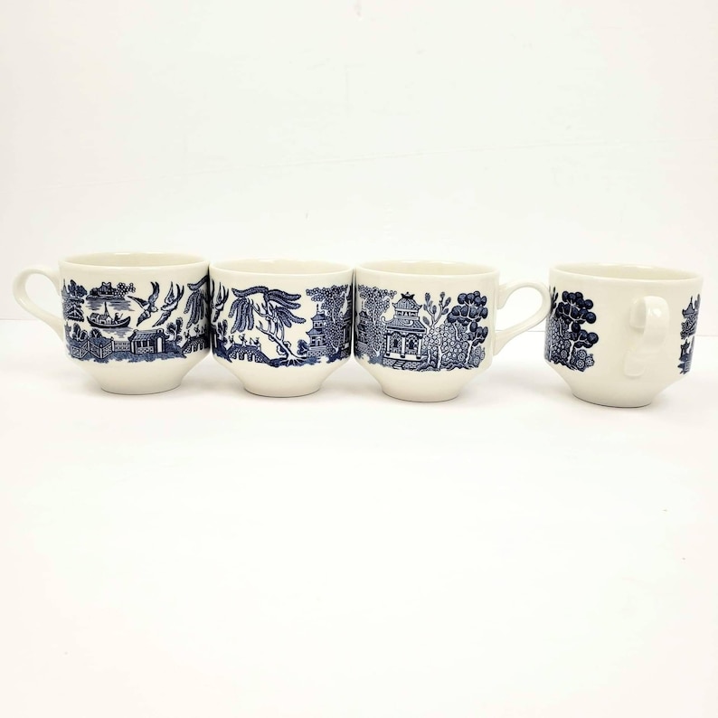 Churchill England Blue Willow Teacups and Saucers