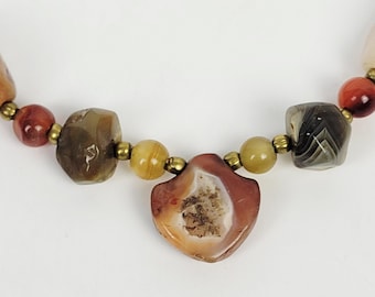 Vintage Multi Quartz Gemstone Necklace w/Pendant~Chunky Polished~Bohemian~22"