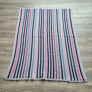 Handgemachte gehäkelte afghanische ~ mehrfarbige überbackene Bordüre ~ 160,5 &quot;x 45,5&quot;
