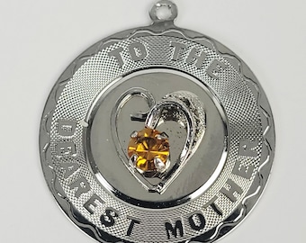 Vtg Spencer Co. Sterling Silver & Citrine Charm/Pendant~To The Dearest Mother