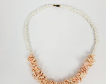 Vintage Puka Shell Necklace~White Pink~Hawaiian Beach Summer Surfing~24"