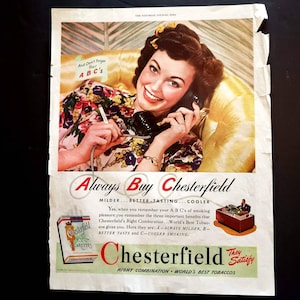 Vintage 1945 Chesterfield Cigarette Print Ad
