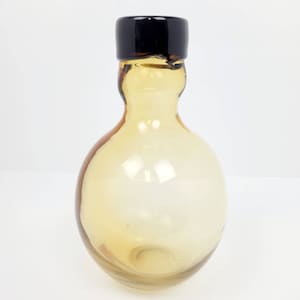 Vintage Art Glass Carafe Jug Vase Amber Black Handblown 9.75&quot; Excellent Condition