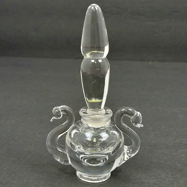 Vintage 1930's NEW MARTINSVILLE Crystal Double Swan Handle Perfume/Cologne Bottle