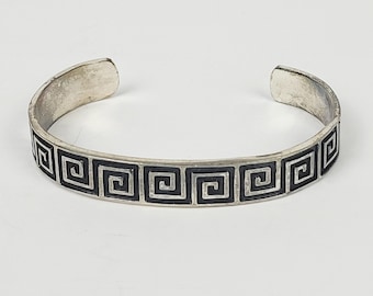 Vintage Cuff Bracelet~Mexico 925 Sterling Silver~Greek Key Meander~Taxco Style