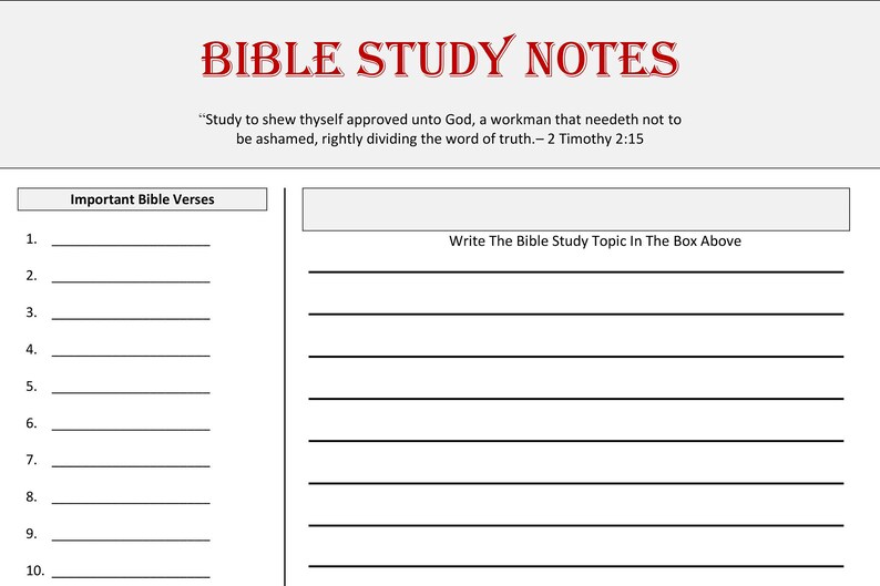 blank bible study note pages bible study worksheets non etsy