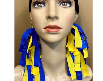 Royal Blue and Yellow Gold  Frayed Fringe Earrings | Sigma Gamma Rho  Inspired Fabric Earrings | Statement Earrings | Blue and Gold Earrings