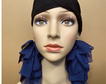 Navy  Fringe Earrings | Navy Earrings |Fall Earrings |Mix Fabric Earrings| Statement Earrings | Bold Earrings