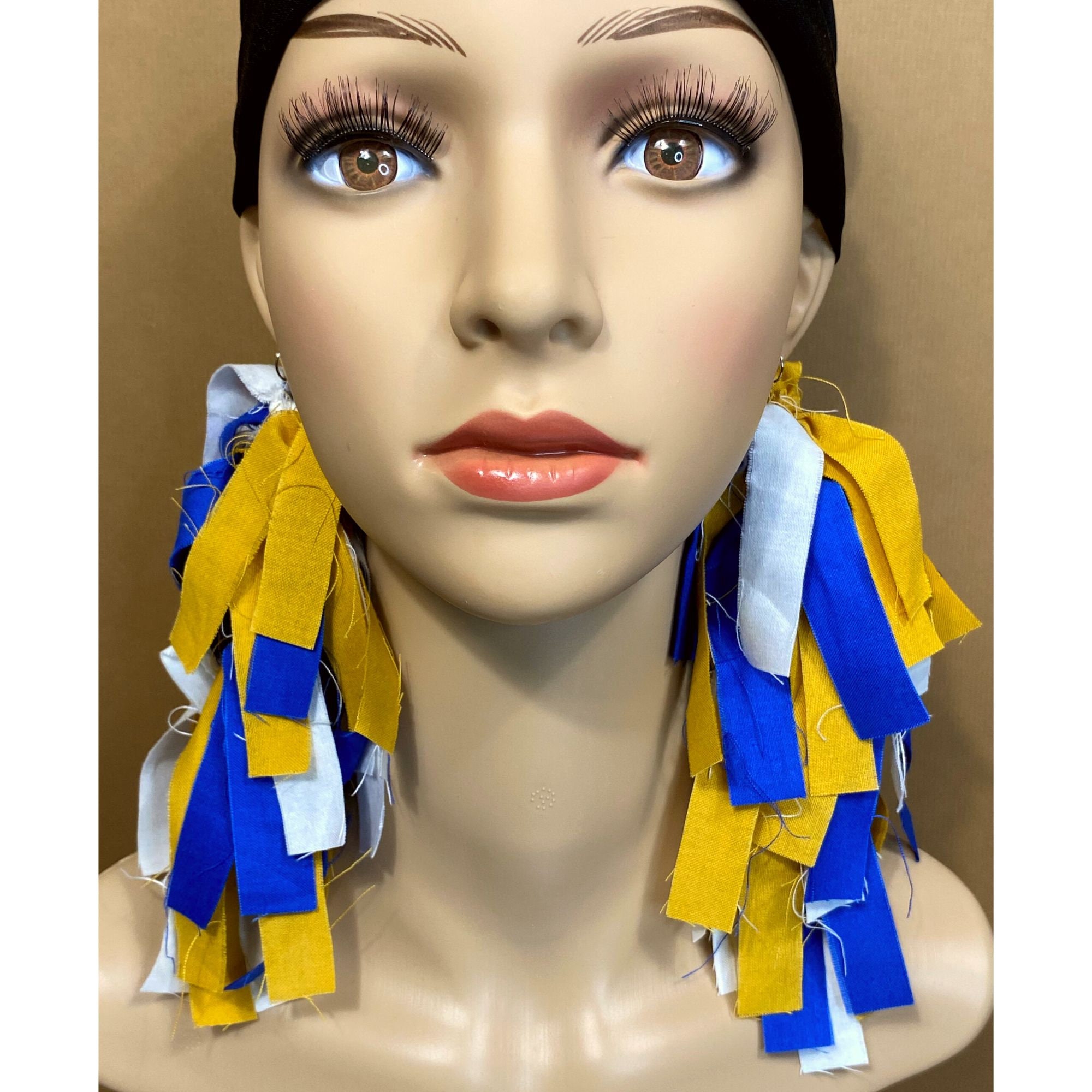 Royal Blue, White  and Old Gold  Frayed Fringe Earrings | Sigma Gamma Rho Inspired Fabric Earrings | Statement Earrings |