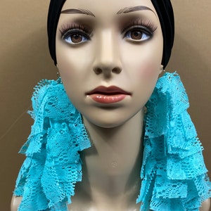 Pastel Turquoise  Lace Fringe Earrings |Statement Earrings | Boho Earrings | Bold Earrings | Bright Earrings