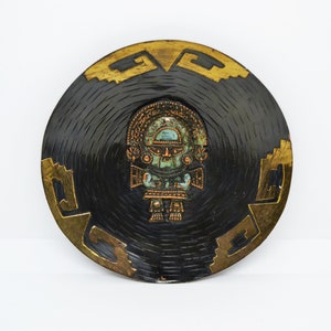 sun god decorative plate, tumi sun god decor, decorative plate , vintage Aztec calendar, Sun God