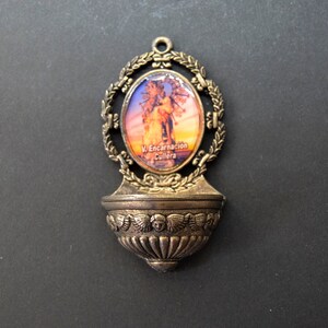 vintage small metal holy water fountain