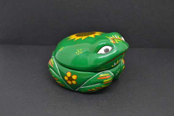 ceramic frog, frog jewelry box, clay frog, green … - image 2