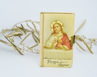 Messale antico divino di Gesù, Messale della Prima Comunione, Libro cristiano, Libro di preghiere spagnolo, Libro in miniatura, Pagine golden edge