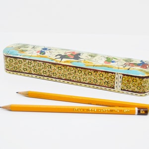 craft wooden box, wooden box, vintage pencil box, hand drawn box, collectible box, wooden box, gift for collector, lacquered wooden box