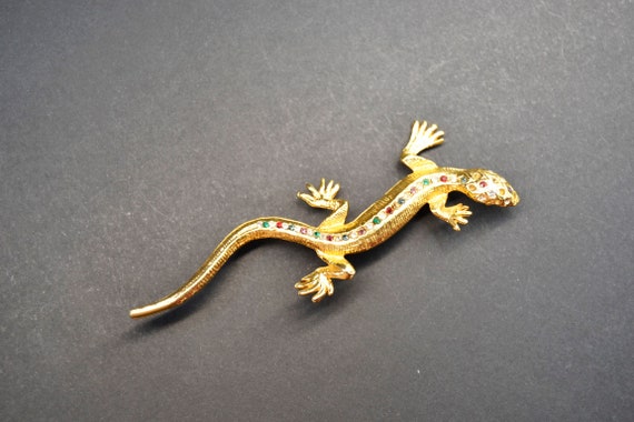 lizard brooch, golden lizard, vintage brooch, bro… - image 5