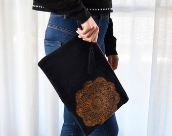 【SURGERY】denim jeans clover logo clutch bag 'black denim' SURGERY】denim jeans clover logo clutch bag 'black denim'