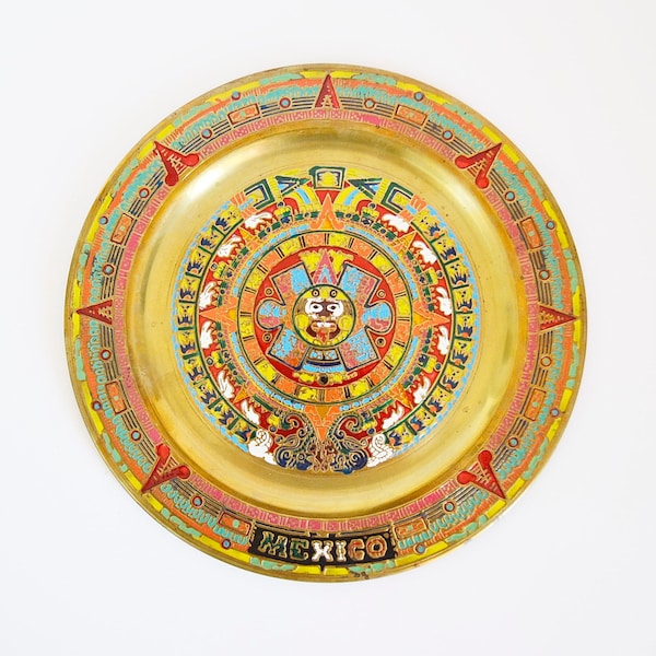 Aztec Sun Stone Calendar Collectible Brass Plate Wall Plaque Native Mexican,calendario azteca de metal,Calendario Azteca
