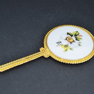 vintage hand mirror,vintage porcelain mirror,small mirror,vintage mirror,gold tone mirror,collection mirror,vintage dresser,retro mirror