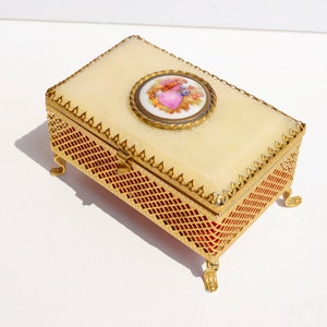 Vintage Fragonard Lovers Gold Mesh Metallo Gioielli Scatola specchiata