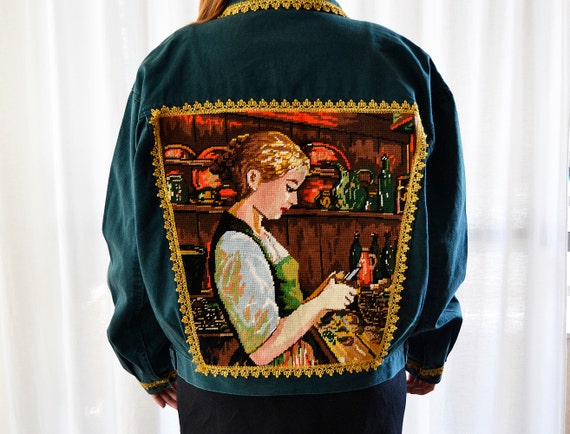 green Denim Jacket, Custom jacket, Vintage Jacket,