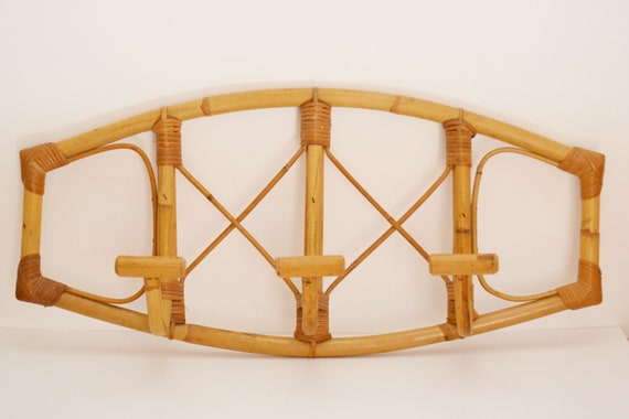 perchero de bambú vintage,perchero de ratán estante de pared de bambú,decoracion de bambu,percha de bambu,colgador de bambu,hecho a mano