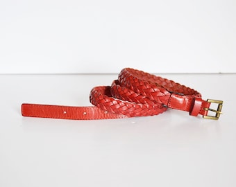 red braided leather belt, women belt, vintage belt, dress belt, minimum waist 34 "- maximum waist 38", women gift, red belt, women belt