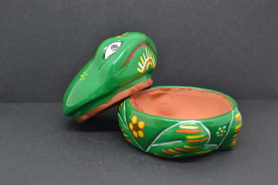 ceramic frog, frog jewelry box, clay frog, green … - image 6