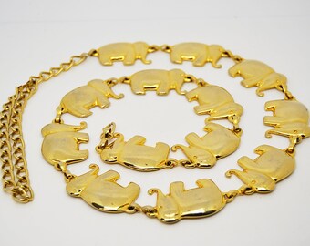Vintage Gold Tone Elephant Chain Statement Belt Vintage Gold Tone Metal Chain Elephant Belt Chunky Links  main image 2