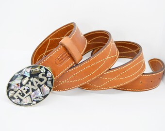 Massimo Dutti Wide Camel Leather Belt - Etsy display picture 1