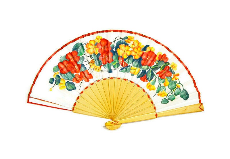 Ventilateur hand-painted, ventilateur de cru, ventilateur de main, ventilateur de collecte, ventilateur floral, ventilateurs des femmes, cadeau de fem
