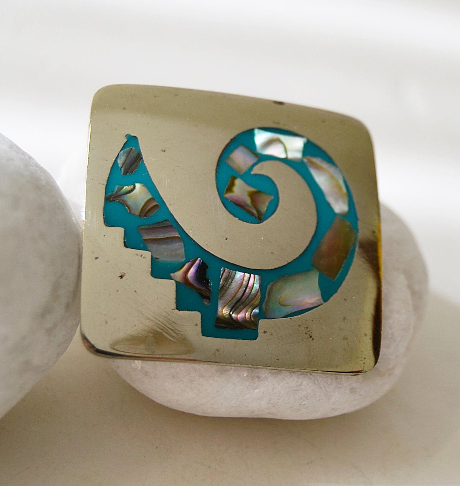 Alpaca brooch Mexico, alpaca square pin, mexico square pin, vintage mexico, woman's gift, men's