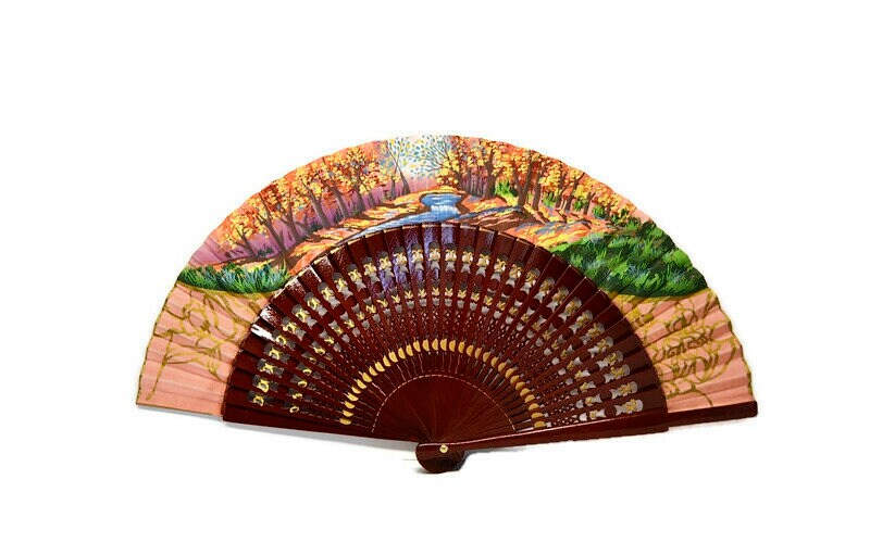 Ventilateur hand-painted, ventilateur de cru, ventilateur de main, ventilateur de collecte, ventilateur, ventilateurs des femmes, cadeau de femme, cad