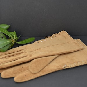 chesco gloves, suede gloves, vintage gloves, elegant gloves, beige gloves, christmas gift, women gift