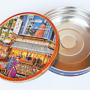 vintage galletas lata de metal redonda portobello road